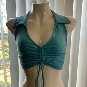Teal Ruched Halter Crop Top